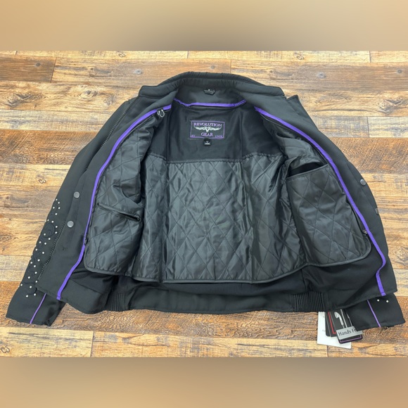 Women's Revolution Gear Biker Motorcycle Jacket With Purple Embroidered Wings - Picture 9 of 13